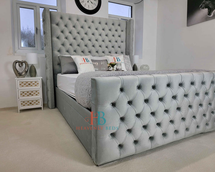 Evista Wing Bed Frame Tall Headboard Exclusive Item - Heavenlybeds