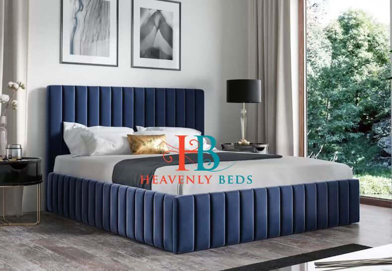 Penny Navy Blue Panel Bed Frame Available in 25+ Colours