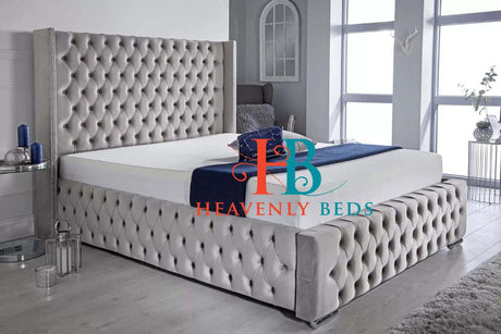 Luxury Upholstered Bed Frame - Grey Velvet Kingsize