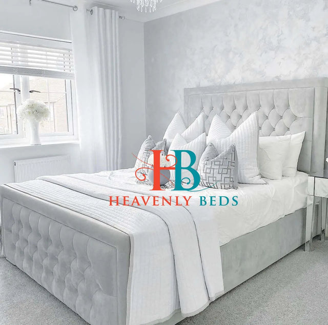 Fabric Chesterfield Bed Available in Silver Plush Velvet