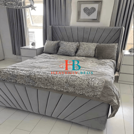 Wingback Bed Frame With Panel Footboard - Grey Velvet