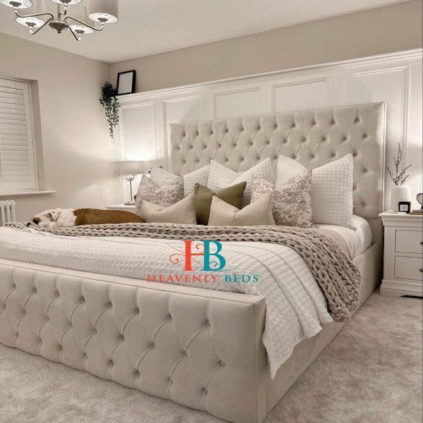 Amy Buttoned Sleigh Bed Frame - Heavenlybeds