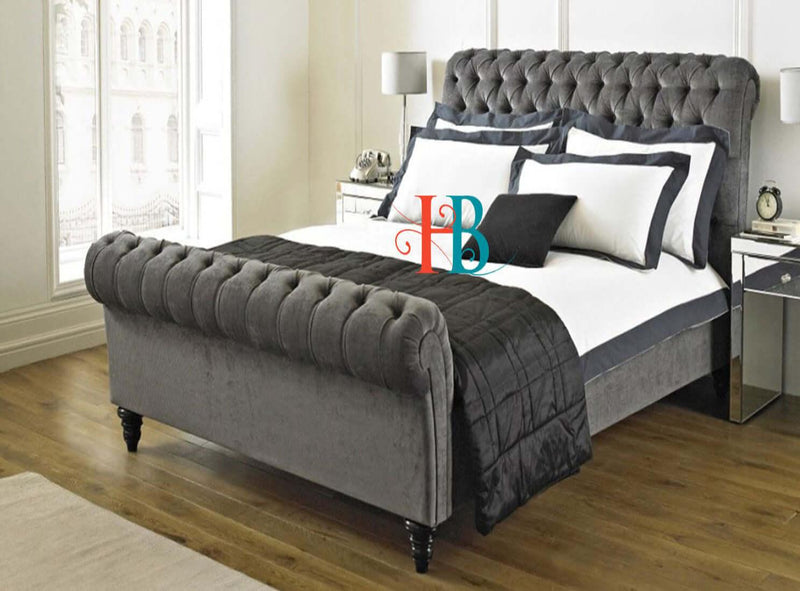 Natalia Chesterfield Scroll Sleigh Bed Frame