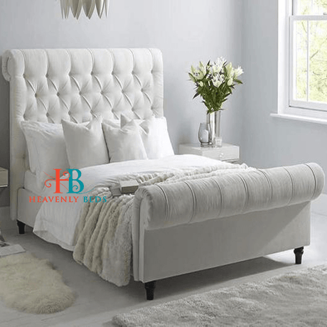 Gianna Sleigh Upholstered Fabric Bed - White Plush