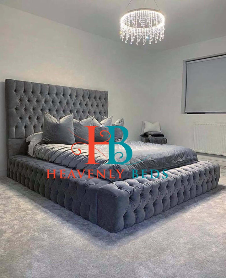 Emperor Ambassador Ottoman Bed Frame 5ft King size Grey Velvet