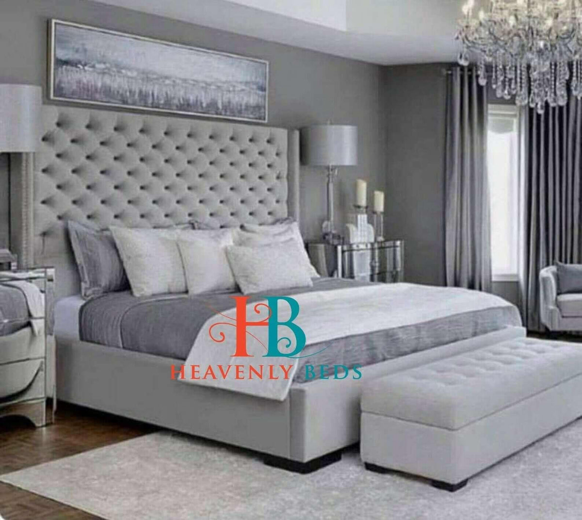 Hilton Chesterfield Wingback Bed Frame - 5ft Kingsize Grey – Heavenlybeds