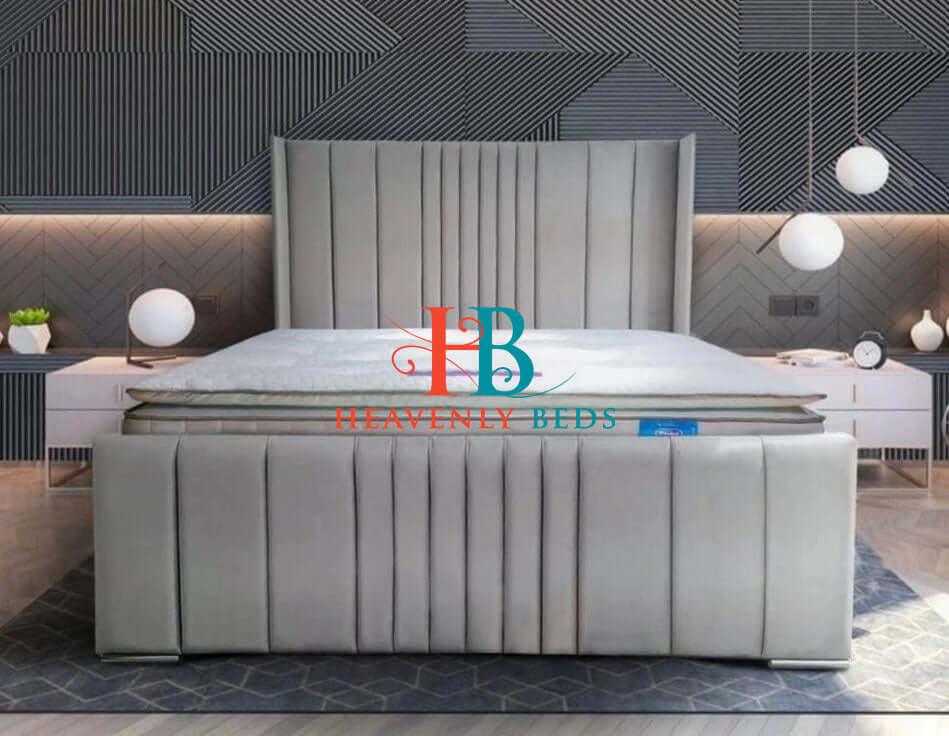 Wingback Grey Velvet Upholstered Bed Frame - in 4ft6 5ft 6ft
